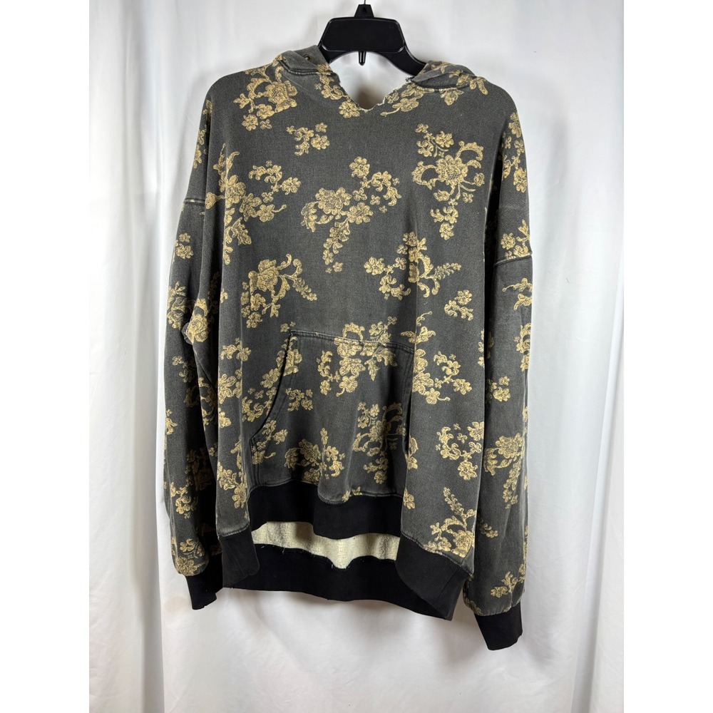 We The Free Free People Floral Hoodie Charcoal Black Oversized Fleece M